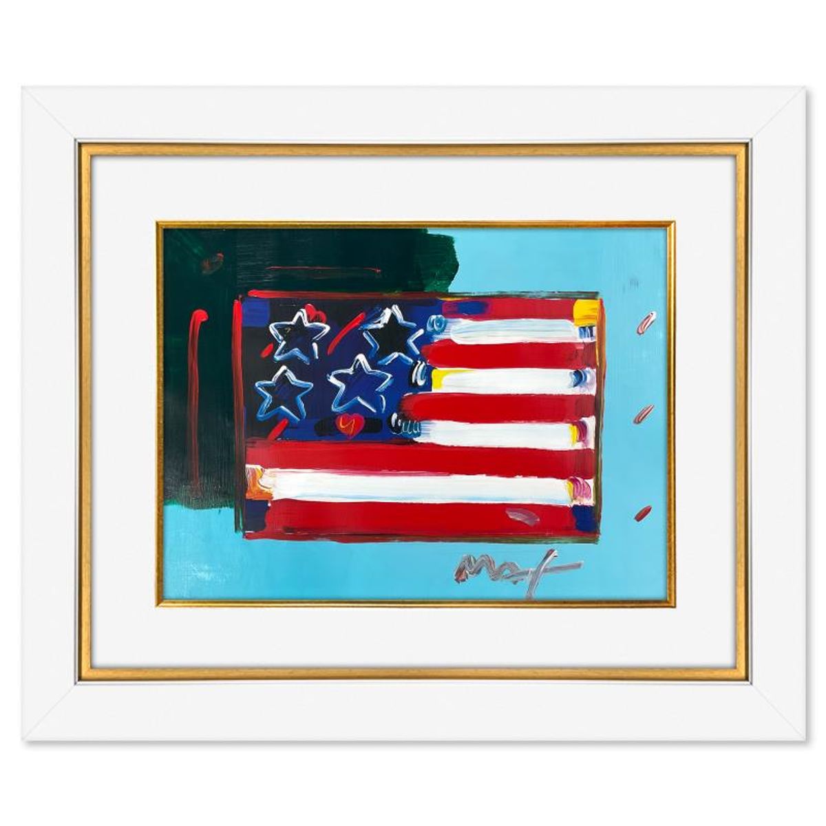 Peter Max, "Flag" Framed One-of-a-Kind Acrylic Mixed Media, Hand Signed with Registration Number Certifying Authenticity