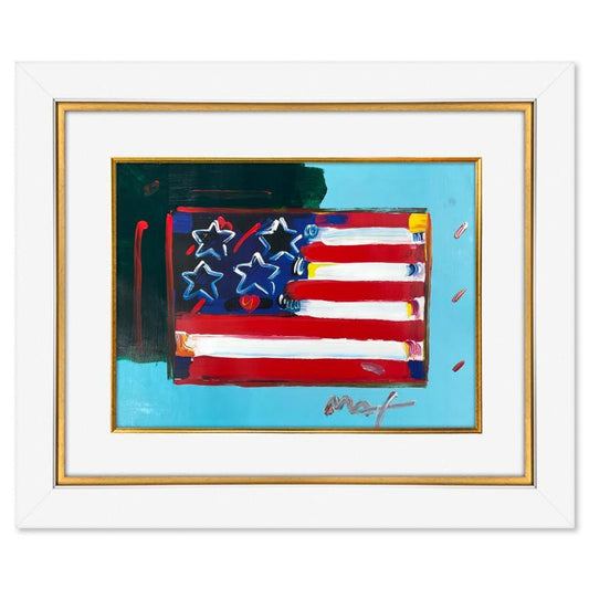 Peter Max, "Flag" Framed One-of-a-Kind Acrylic Mixed Media, Hand Signed with Registration Number Certifying Authenticity