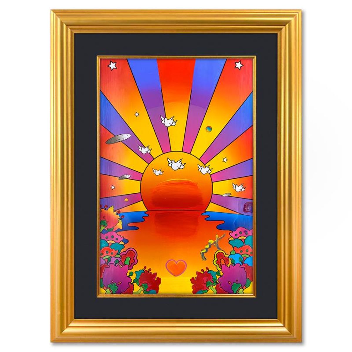 Peter Max, "Sunrise 2000" Framed One-of-a-Kind Mixed Media, Hand Signed with Registration Number Certifying Authenticity.