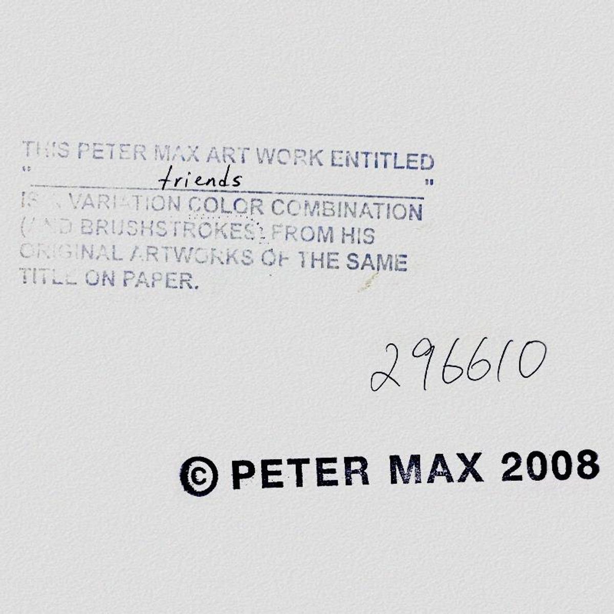 Peter Max, "Friends" Framed One-of-a-Kind Mixed Media, Hand Signed with Registration Number Certifying Authenticity.