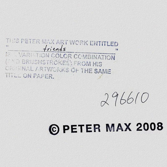 Peter Max, "Friends" Framed One-of-a-Kind Mixed Media, Hand Signed with Registration Number Certifying Authenticity.