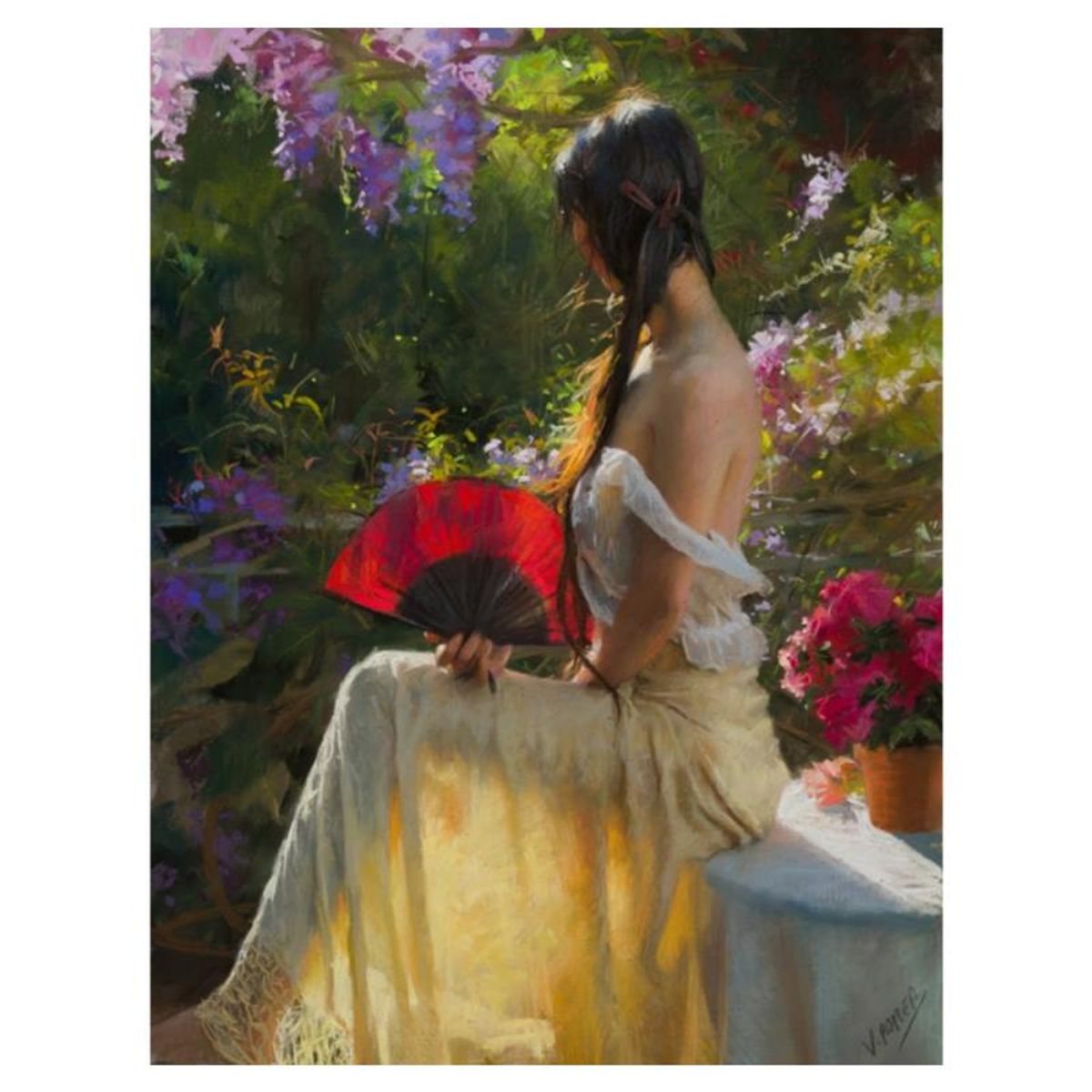 Vicente Romero, "Garden Fragrances" Hand Signed Limited Edition Giclee on Canvas with Certificate of Authenticity.
