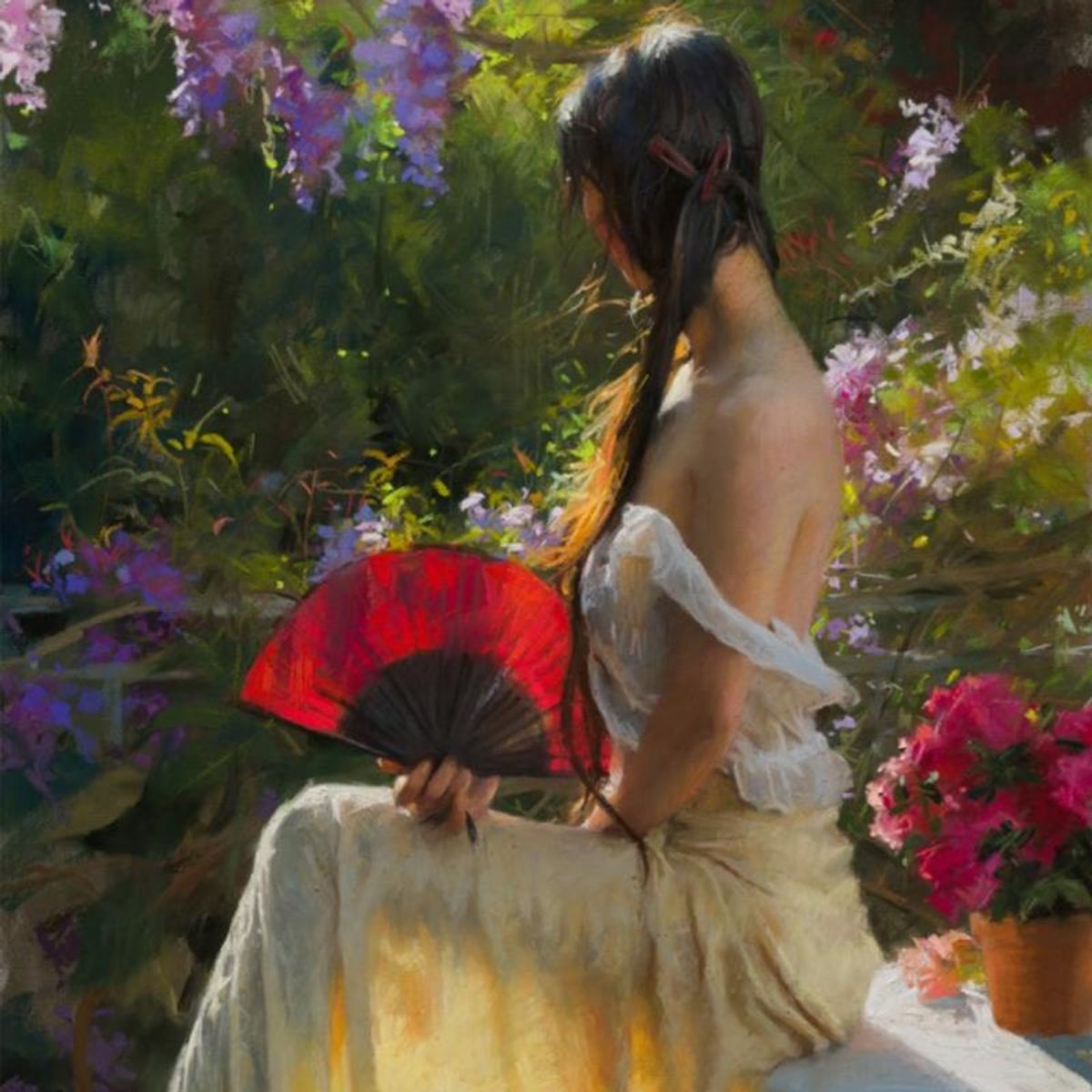 Vicente Romero, "Garden Fragrances" Hand Signed Limited Edition Giclee on Canvas with Certificate of Authenticity.