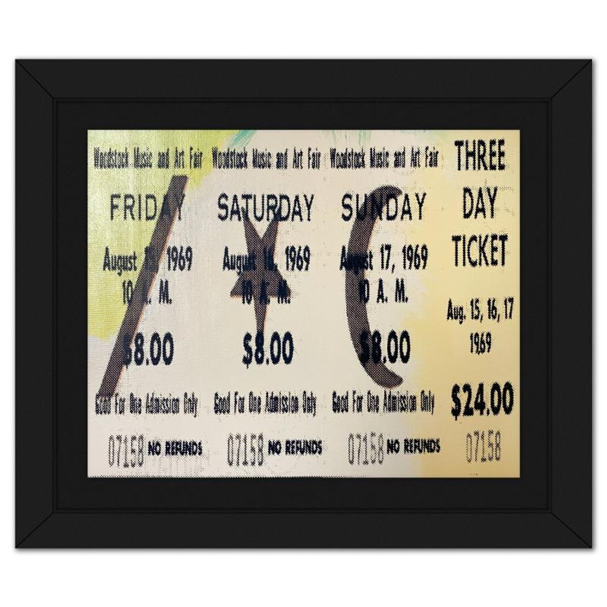 Steve Kaufman (1960-2010), "Woodstock Ticket" Framed Hand Embellished Limited Edition Silscreen, Numbered 31/50 Inverso and Hand Signed with Letter of Authenticity