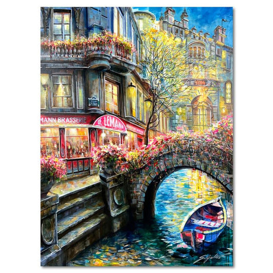 Vadik Suljakov, "Le Mann Place" Original Oil Painting on Canvas, Hand Signed with Letter of Authenticity.