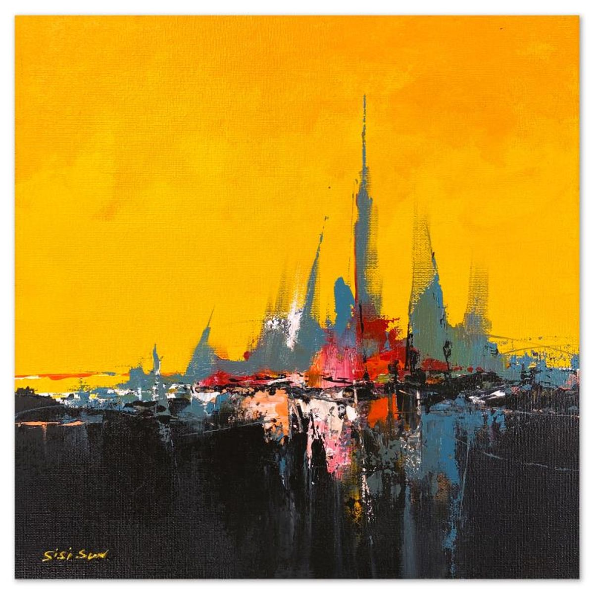 Sisi Sun, "Harbor 3" Original Acrylic Painting on Canvas Board, Hand Signed with Letter of Authenticity.