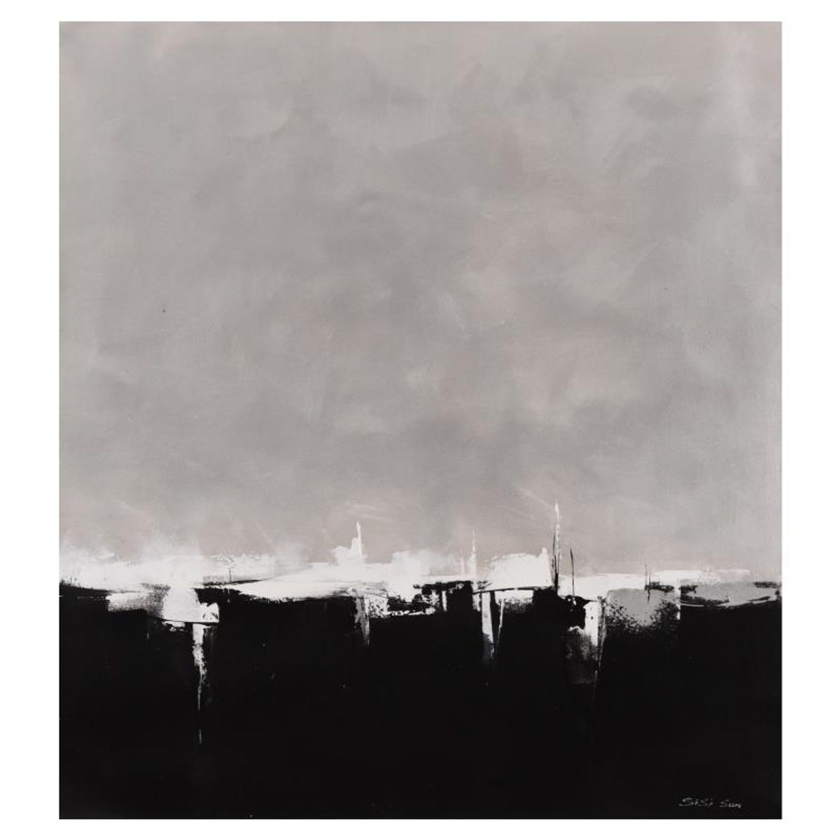 Sisi Sun, "Silver Harbor" Original Acrylic Painting on Canvas (35" x 39"), Hand Signed with Letter of Authenticity.