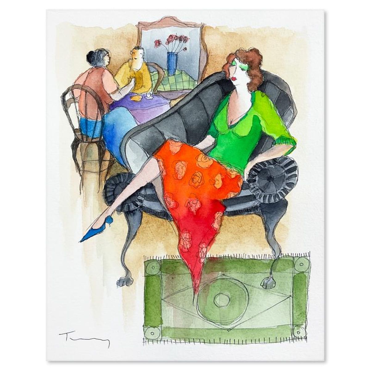 Itzchak Tarkay (1935-2012), Original Mixed Media Watercolor Painting on Paper, Hand Signed with Letter of Authenticity