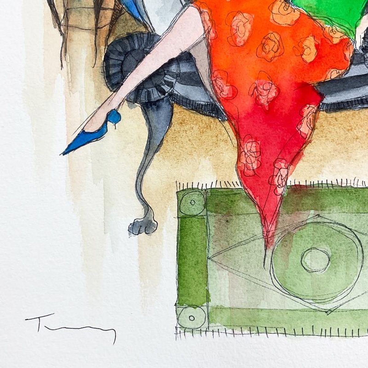 Itzchak Tarkay (1935-2012), Original Mixed Media Watercolor Painting on Paper, Hand Signed with Letter of Authenticity
