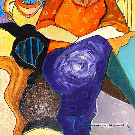 Itzchak Tarkay (1935-2012), "Waiting" One-of-a-Kind Mixed Media Over Paint on Wood, Hand Signed with Letter of Authenticity