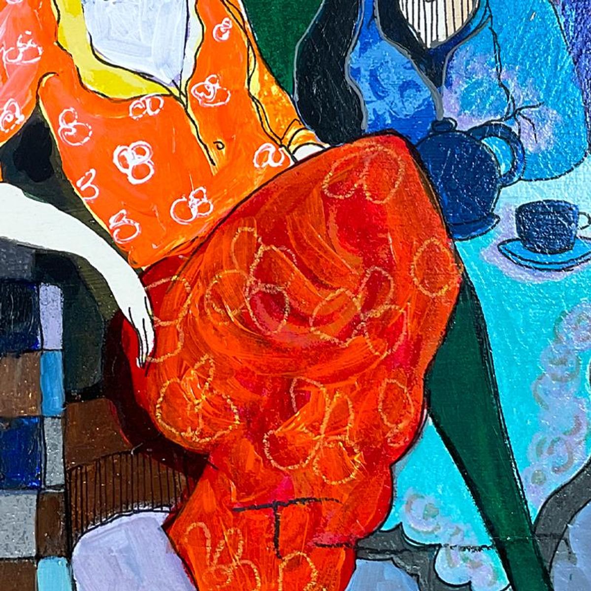 Itzchak Tarkay (1935-2012), "Sisters" Framed One-of-a-Kind Mixed Media Over Paint on Wood, Hand Signed with Letter of Authenticity