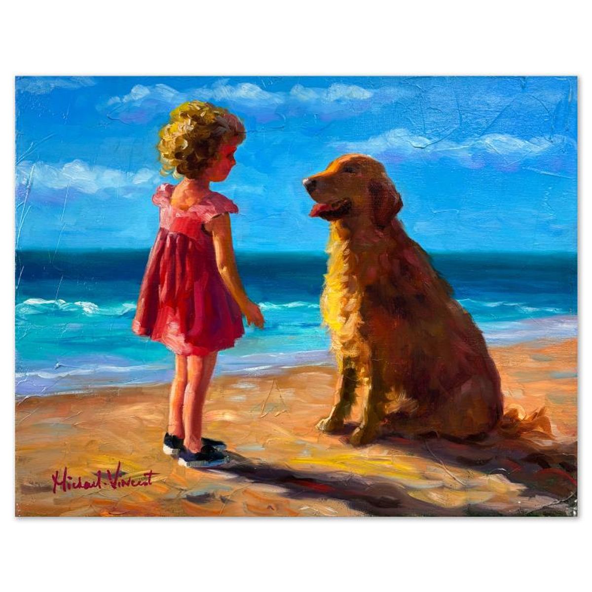 Michael Vincent, "Can I Tell You a Secret" Original Painting on Canvas, Hand Signed with Letter of Authenticity.