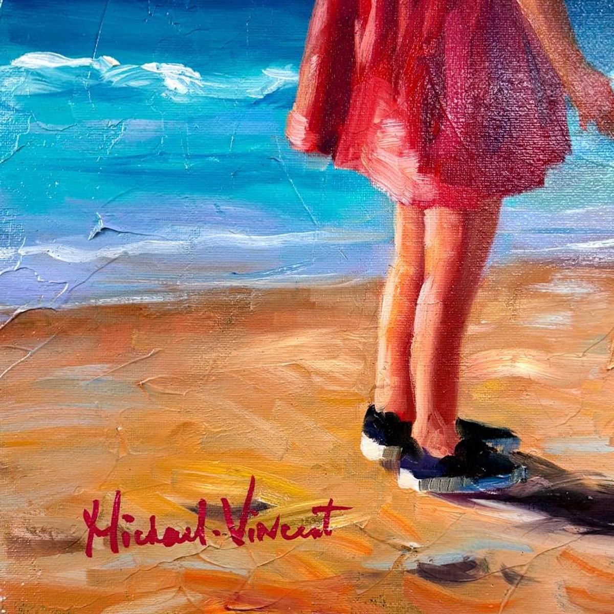 Michael Vincent, "Can I Tell You a Secret" Original Painting on Canvas, Hand Signed with Letter of Authenticity.