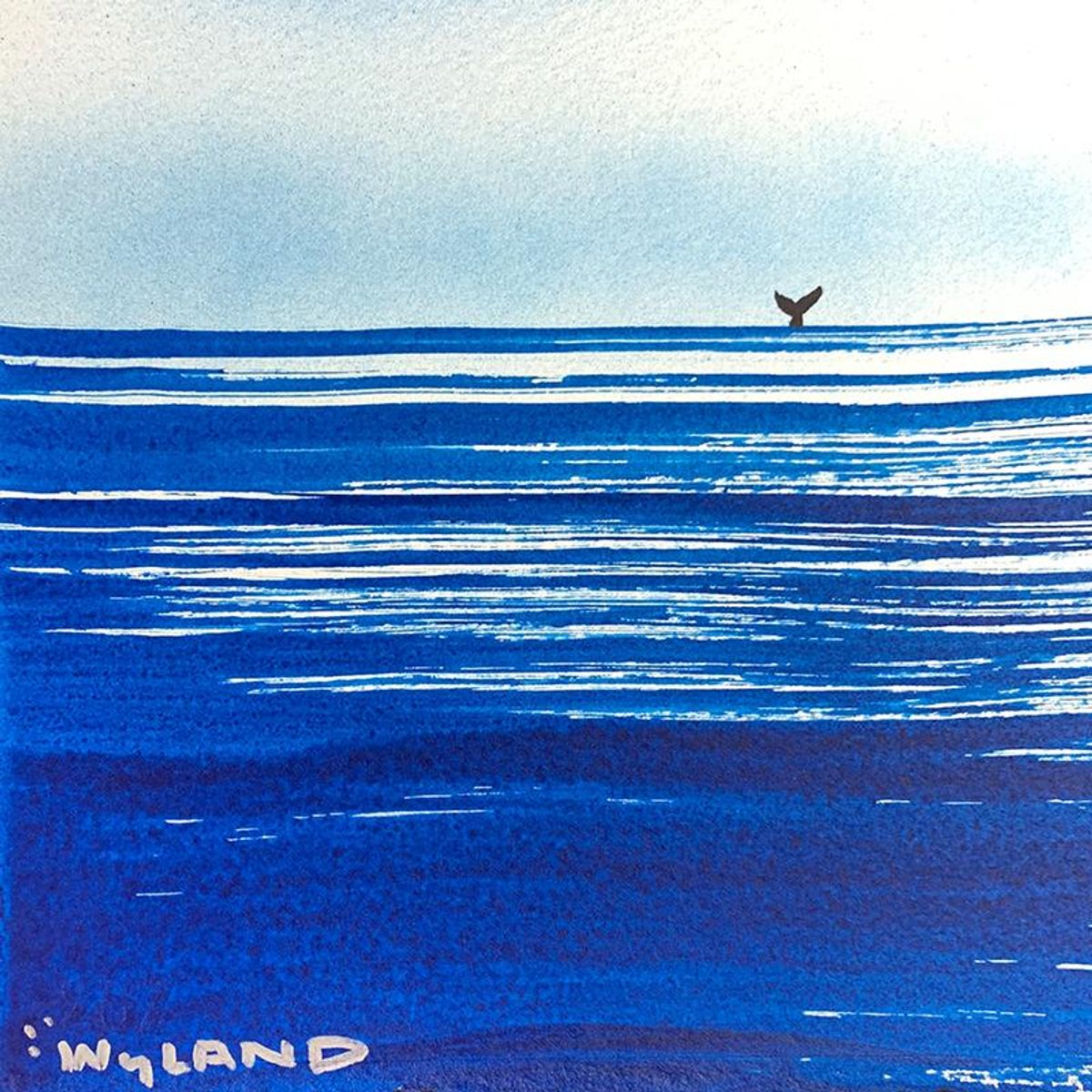 Wyland, "Fluke" Framed, Hand Signed Original Painting with Letter of Authenticity.