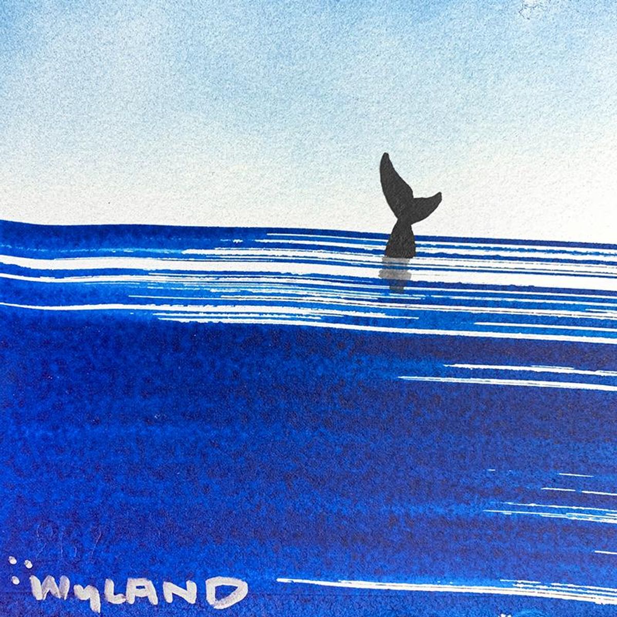Wyland, "Fluke" Framed, Hand Signed Original Painting with Letter of Authenticity.