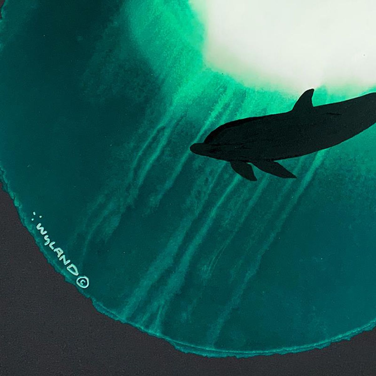 Wyland, "Dolphin Glide" Framed, Hand Signed Original Painting with Letter of Authenticity.