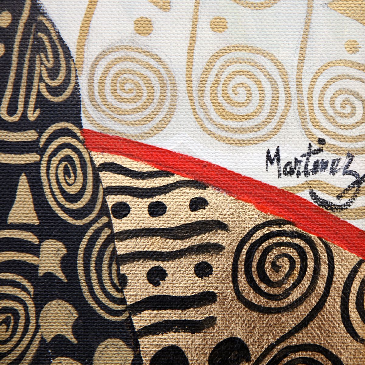 Loppo Martinez- Mixed Media on Canvas "Woman in Gold and Black Spirals"