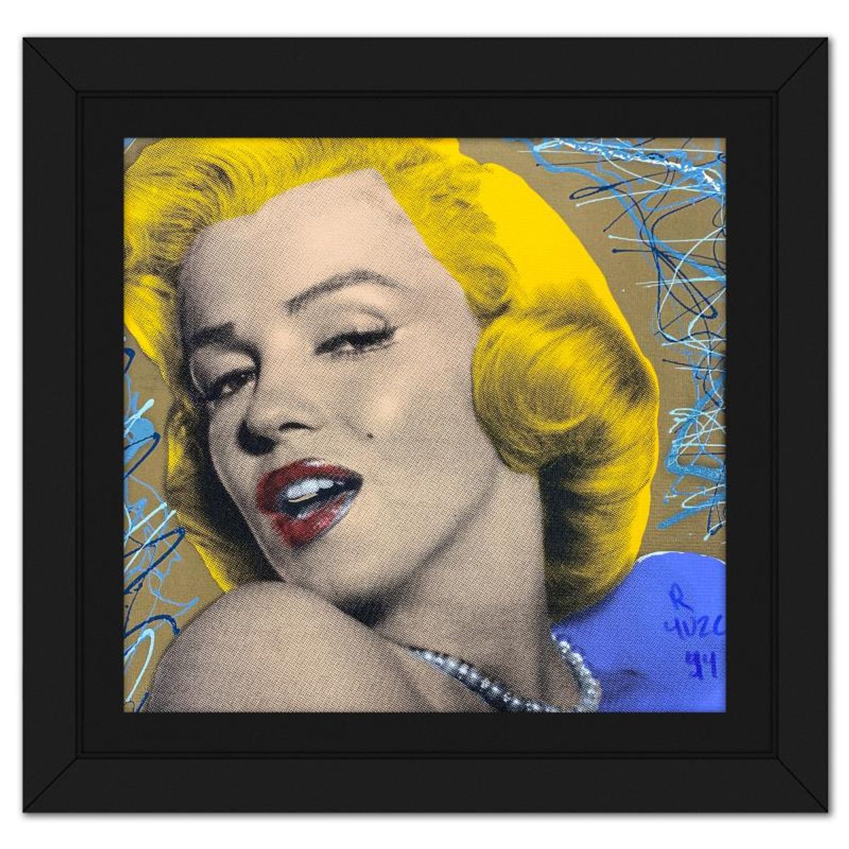 Ringo Daniel Funes, "Marilyn with Pearls" Framed One-of-a-Kind Mixed Media on Canvas, Hand Signed with Letter of Authenticity.