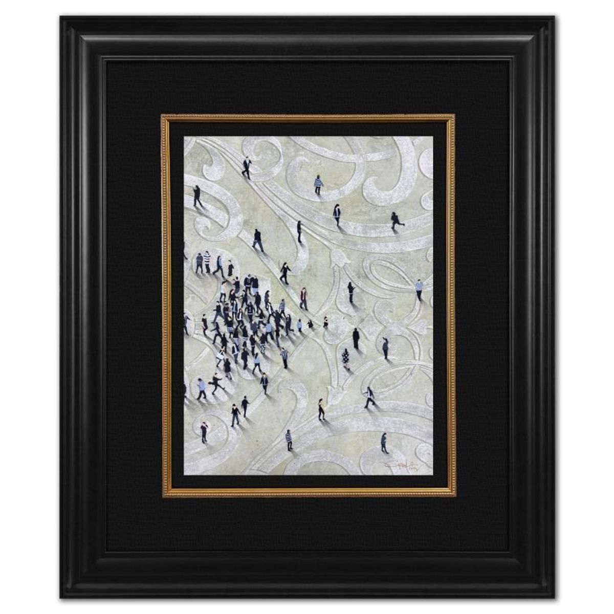 Craig Alan, "Fragments (Populous)" Framed Original Mixed Media on Vintage Wallpaper, Hand Signed with Letter of Authenticity.