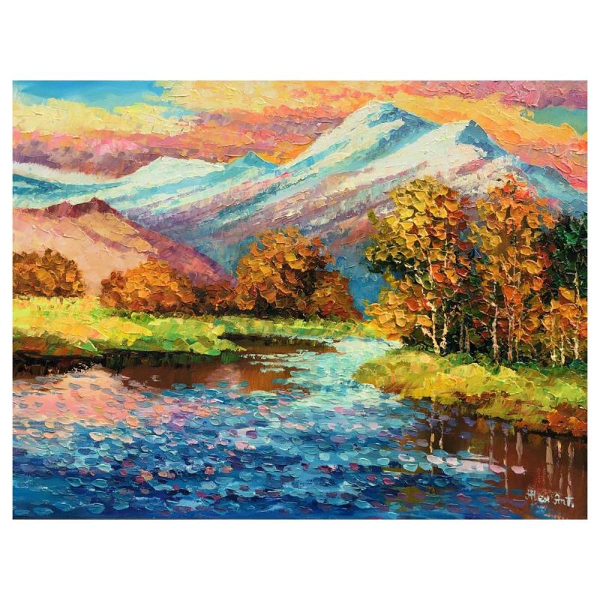 Alexander Antanenka, "Rhine River" Original Painting on Canvas, Hand Signed with Letter of Authenticity.
