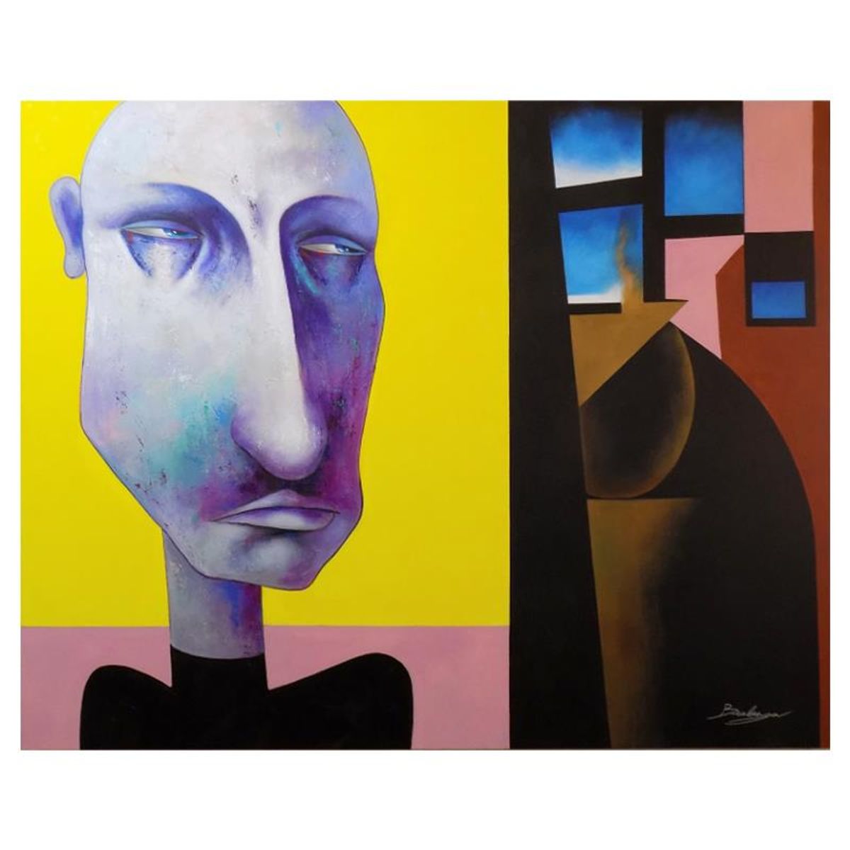 Berberyan, "Now I am really confused" Hand Signed Original Painting on Canvas with Letter of Authenticity.