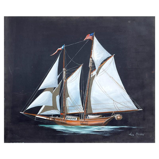 Alex Blokhin, "Two Masted Schooner" Original Painting on Canvas, Hand Signed with Letter of Authenticity.
