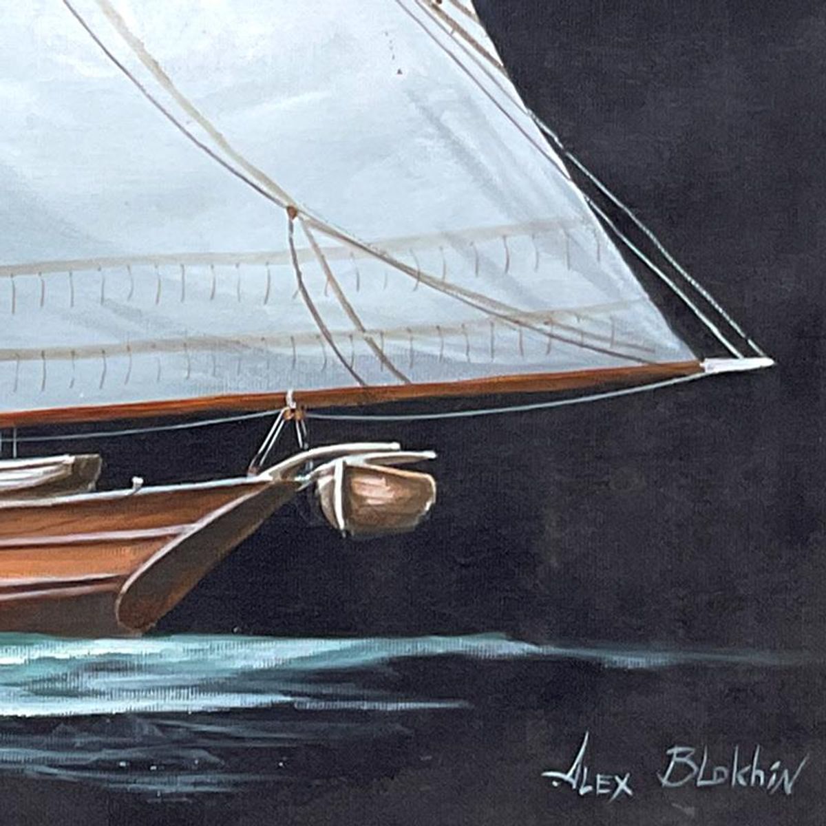Alex Blokhin, "Two Masted Schooner" Original Painting on Canvas, Hand Signed with Letter of Authenticity.