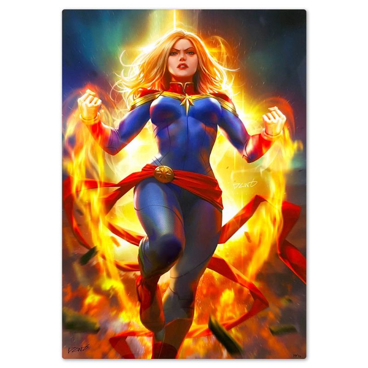 Marvel Comics & Derrick Chew, "Captain Marvel" Limited Edition on Aluminum, PP Numbered 1/2 and Signed with Letter of Authenticity.