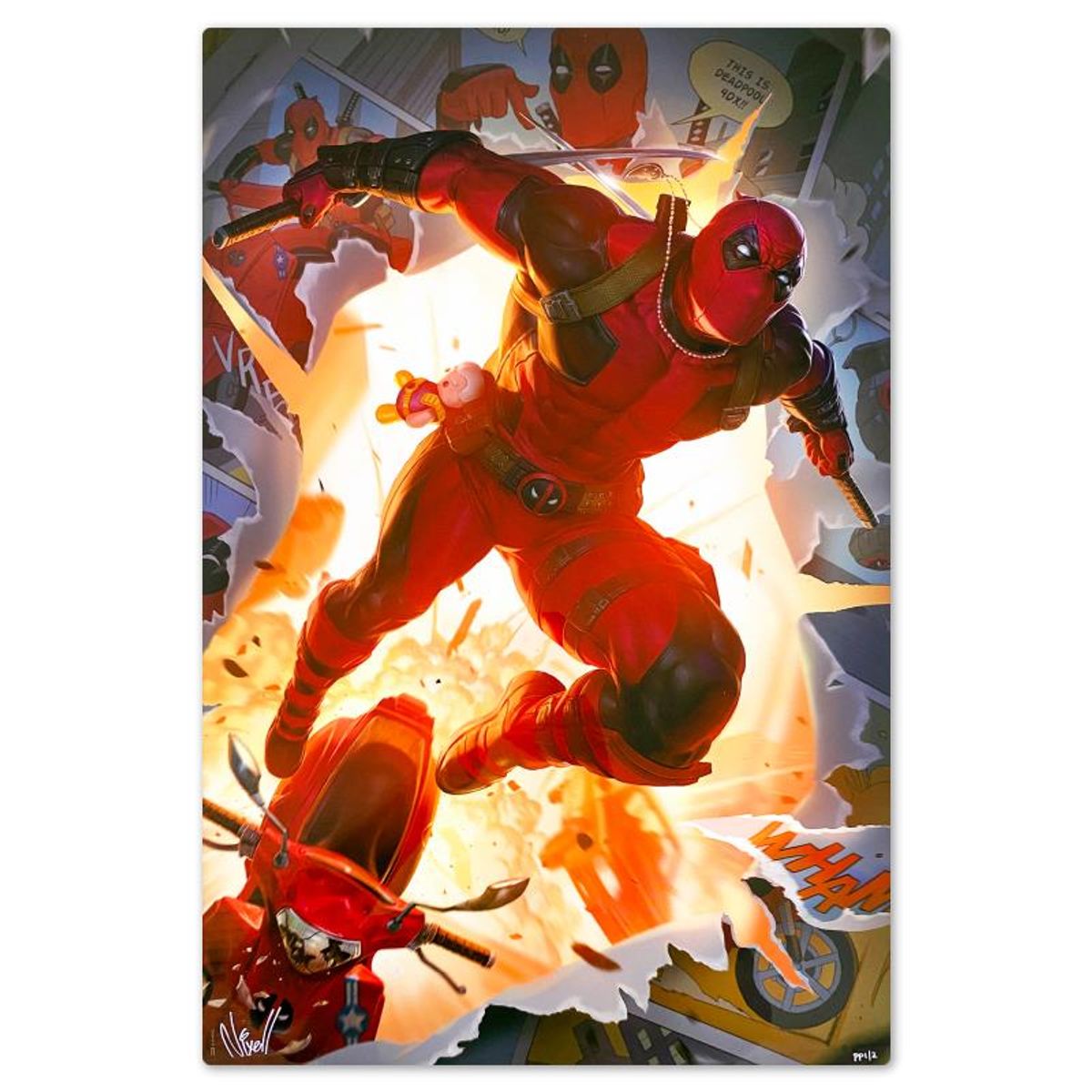 Marvel Comics & Nixell Cho, "Deadpool" Limited Edition on Aluminum, PP Numbered 1/2 and Signed with Letter of Authenticity.