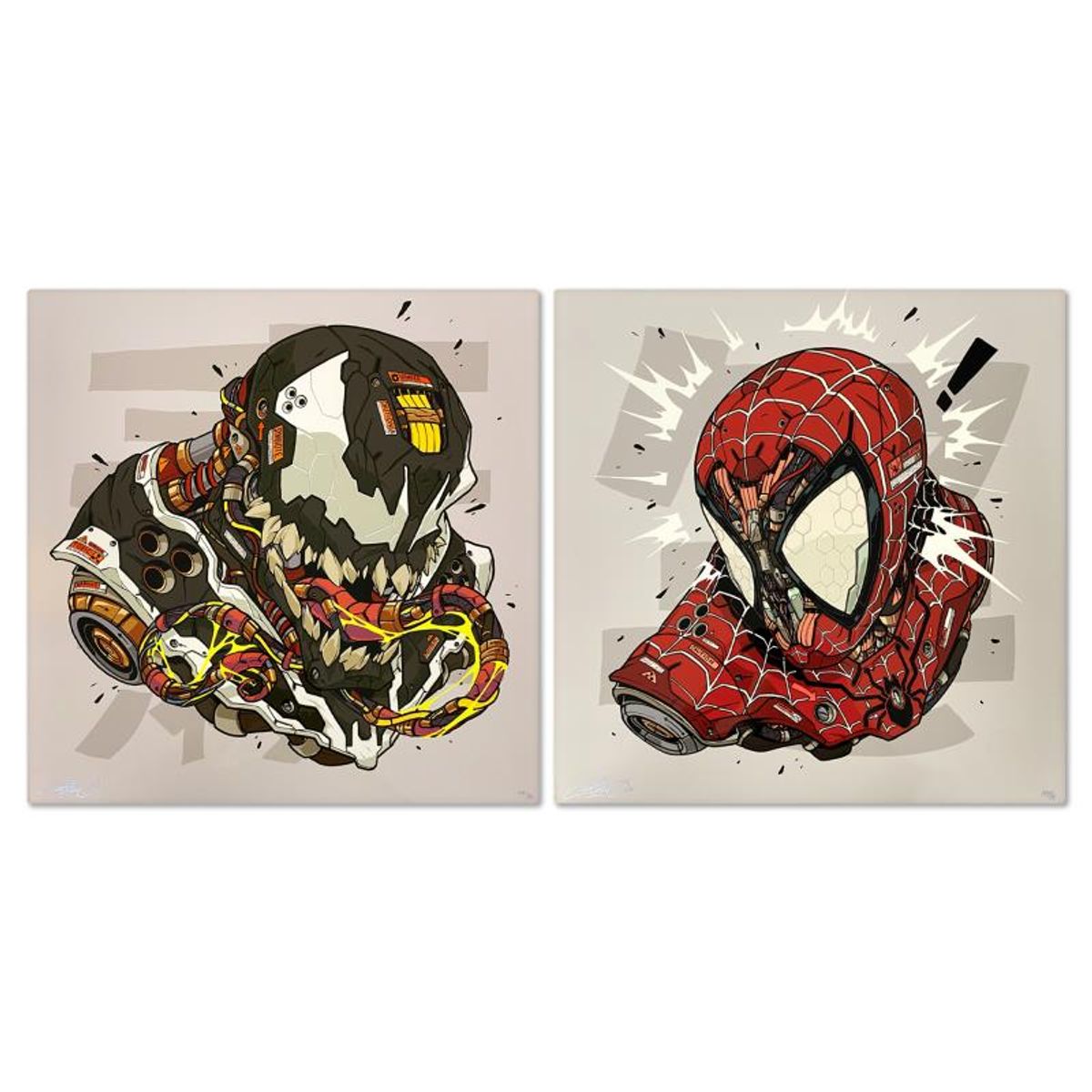 Marvel Comics & Clogtwo, "Spider-Man & Venom MECHASOUL" Limited Edition on Aluminum, PP Numbered 1/4 and Signed with Letter of Authenticity.