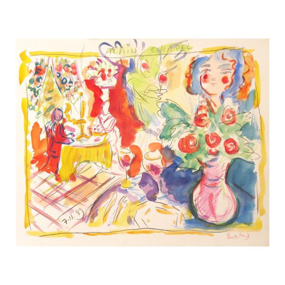 Wayne Ensrud, "Alain Chapel (3-star French Restaurant)" Mixed Media Original Artwork; Hand Signed; COA