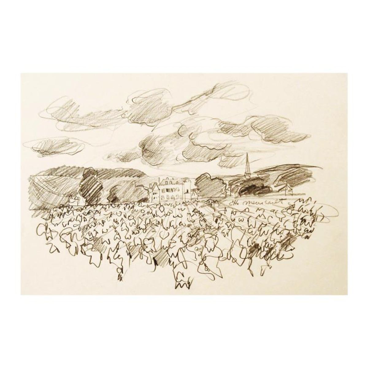 Wayne Ensrud, "Chateau Meursault, Burgundy" Pencil Original Artwork; Hand Signed; COA