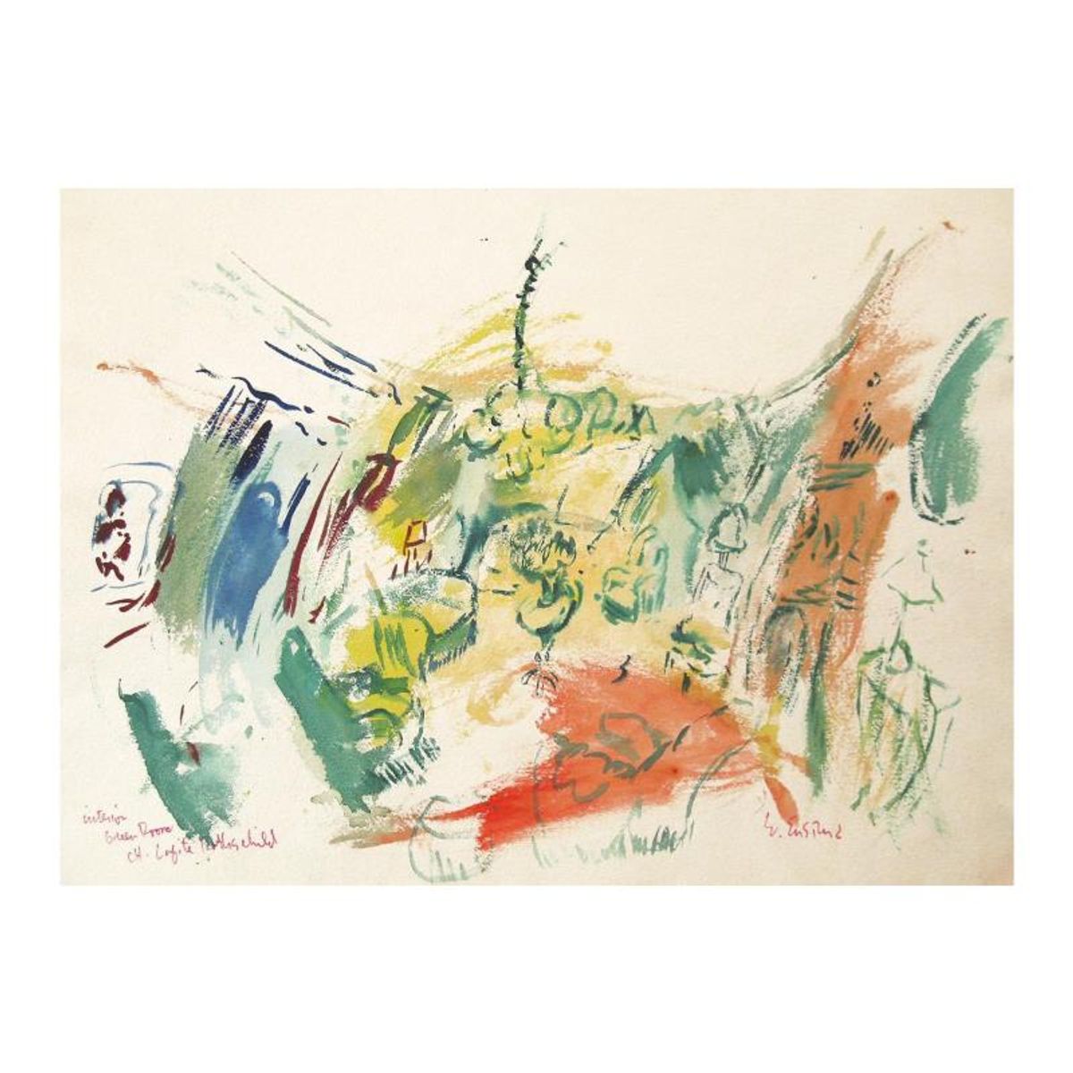 Wayne Ensrud, "Green Salon of Chateau Lafite Rothschild" Watercolor Original Artwork; Hand Signed; COA