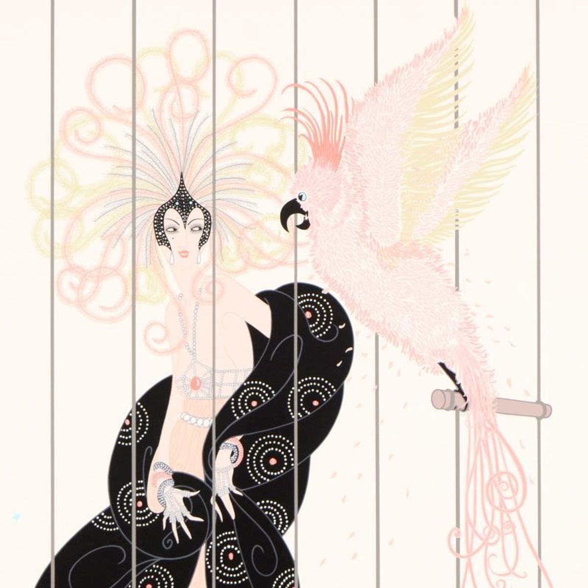 Erte (1892-1990), "The Bird Cage" Hand Signed Limited Edition Serigraph, Numbered VI/CXXIV with Certificate of Authenticity.