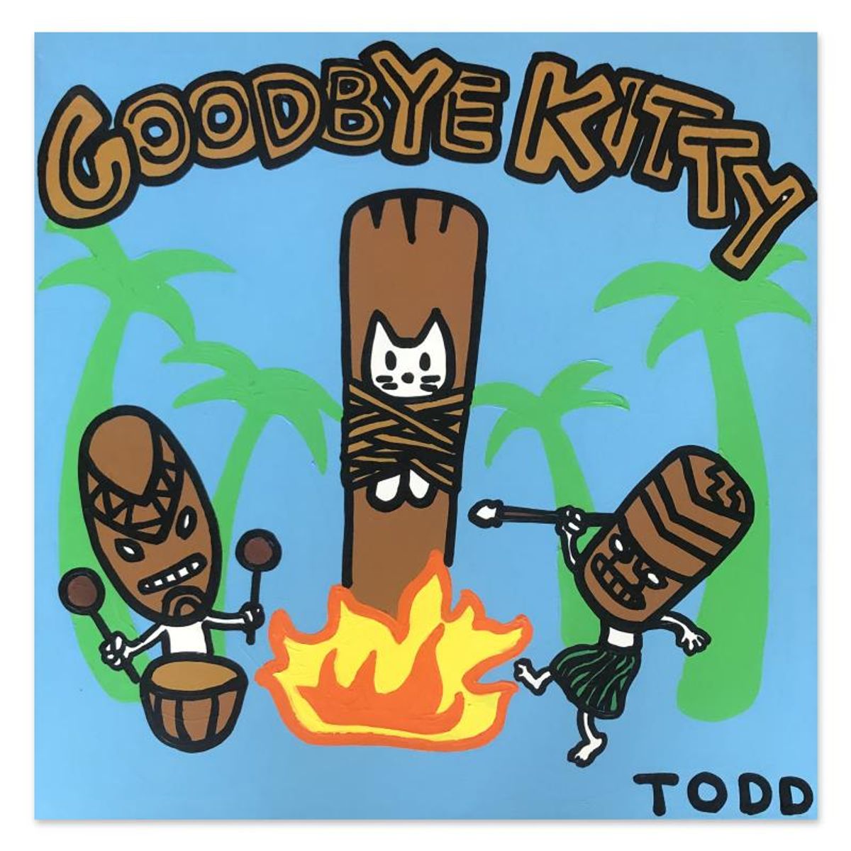 Todd Goldman, "Goodbye Kitty" Hand Signed Original Painting on Gallery Wrapped Canvas with Letter of Authenticity.