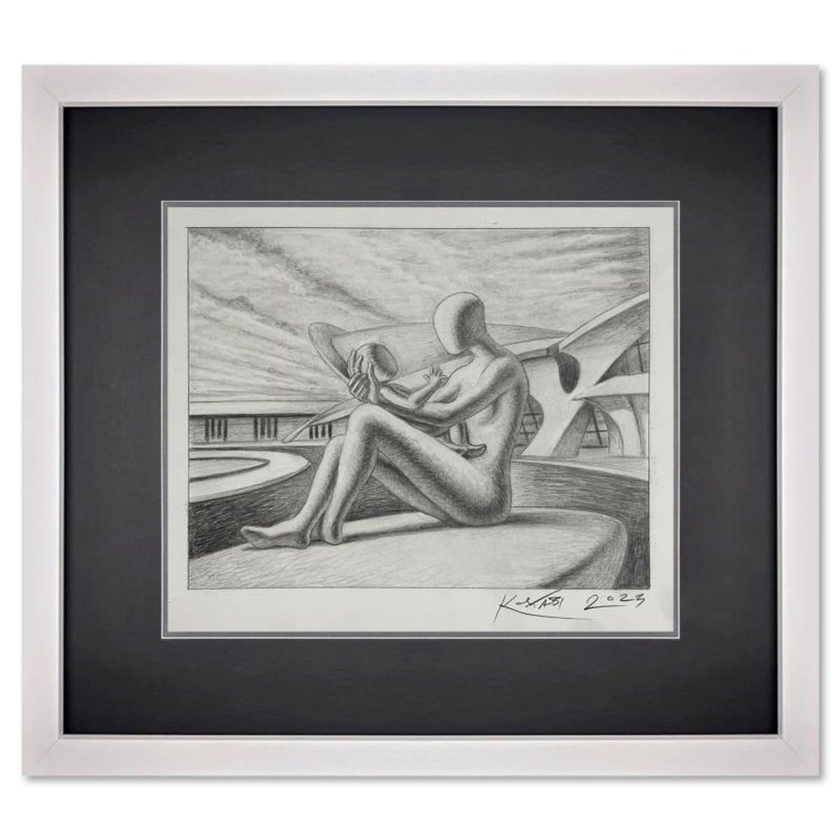 Mark Kostabi, "You'll Go Far" Framed Original Drawing on Paper, Hand Signed with Certificate of Authenticity