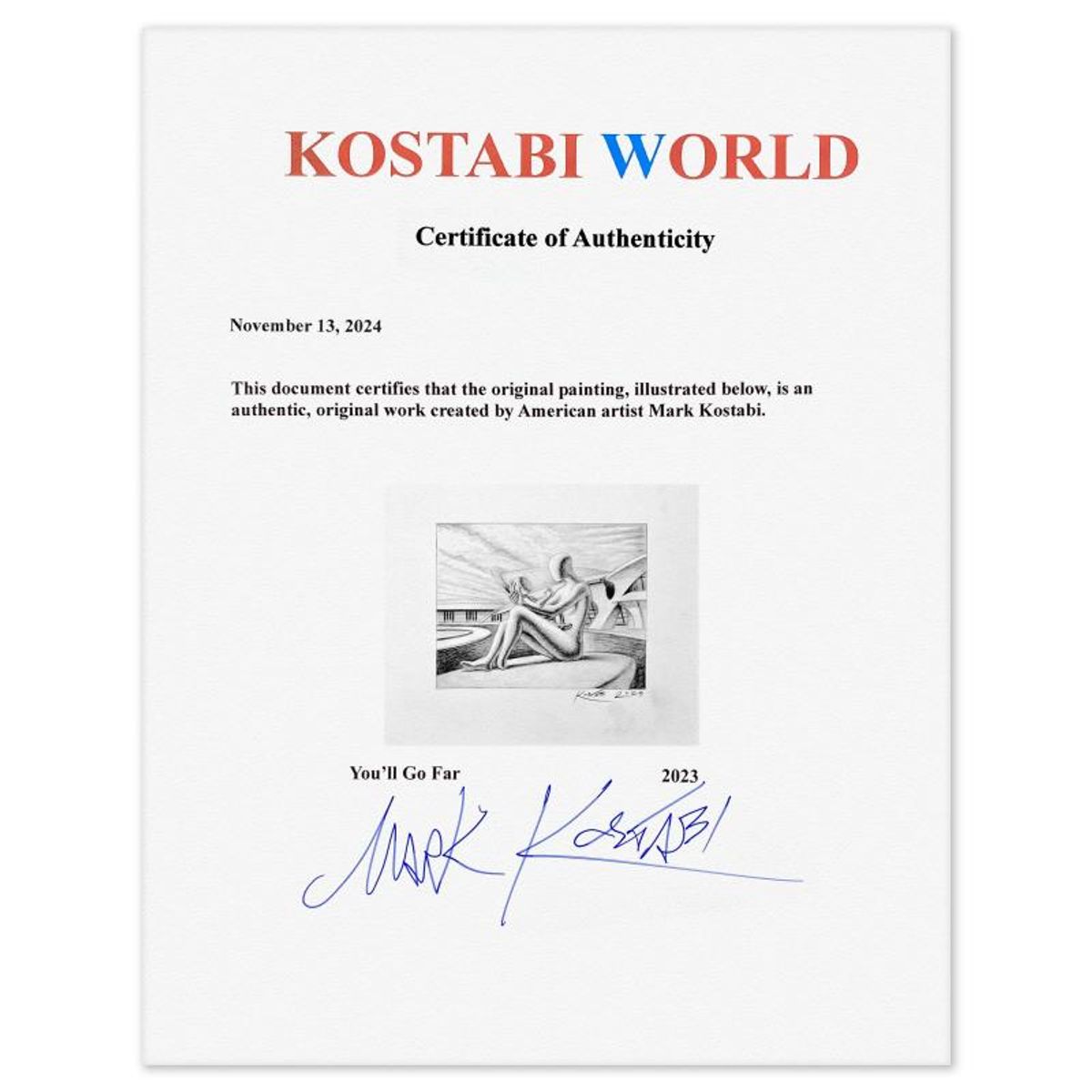 Mark Kostabi, "You'll Go Far" Framed Original Drawing on Paper, Hand Signed with Certificate of Authenticity