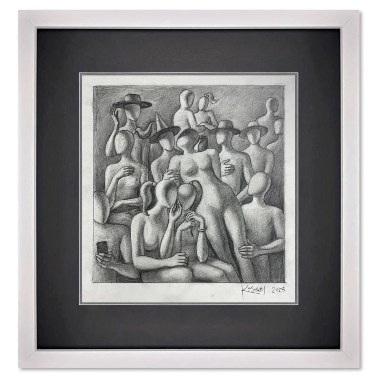 Mark Kostabi, "Backstage Pass" Framed Original Drawing on Paper, Hand Signed with Certificate of Authenticity