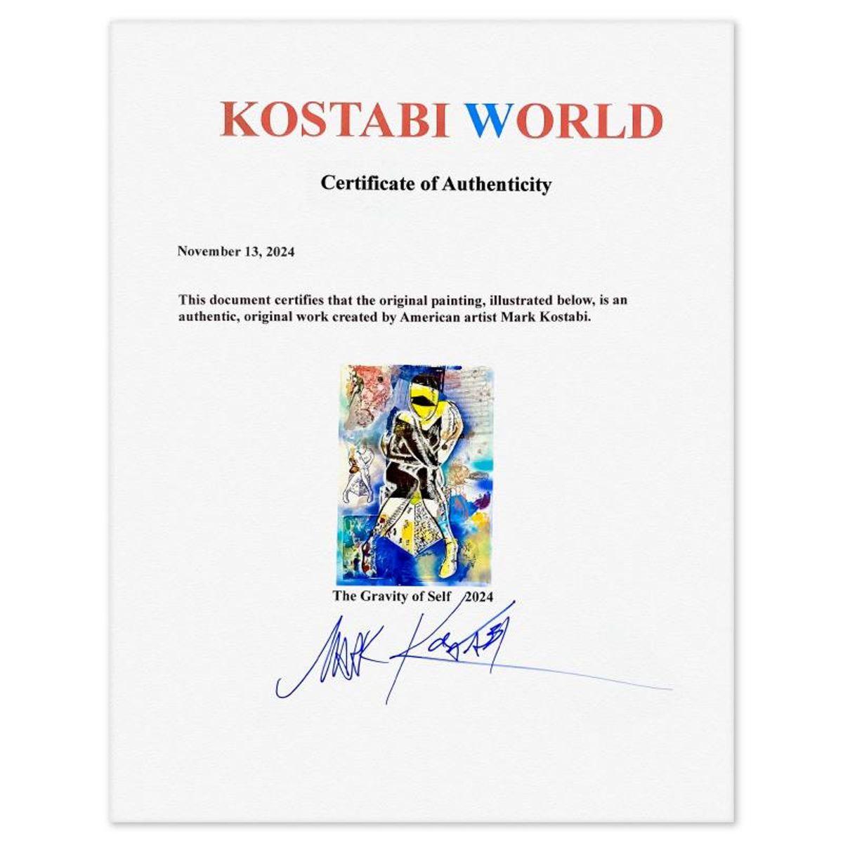 Mark Kostabi, "The Gravity of Self" Framed Original Mixed Media Painting, Hand Signed with Certificate of Authenticity.