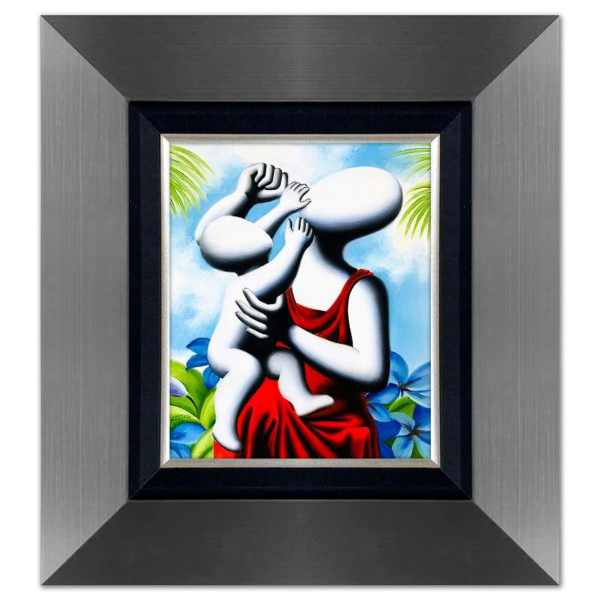 Mark Kostabi, "A Symphony of Quiet Joy" Framed Original Oil Painting on Canvas, Hand Signed with a Certificate of Authenticity.