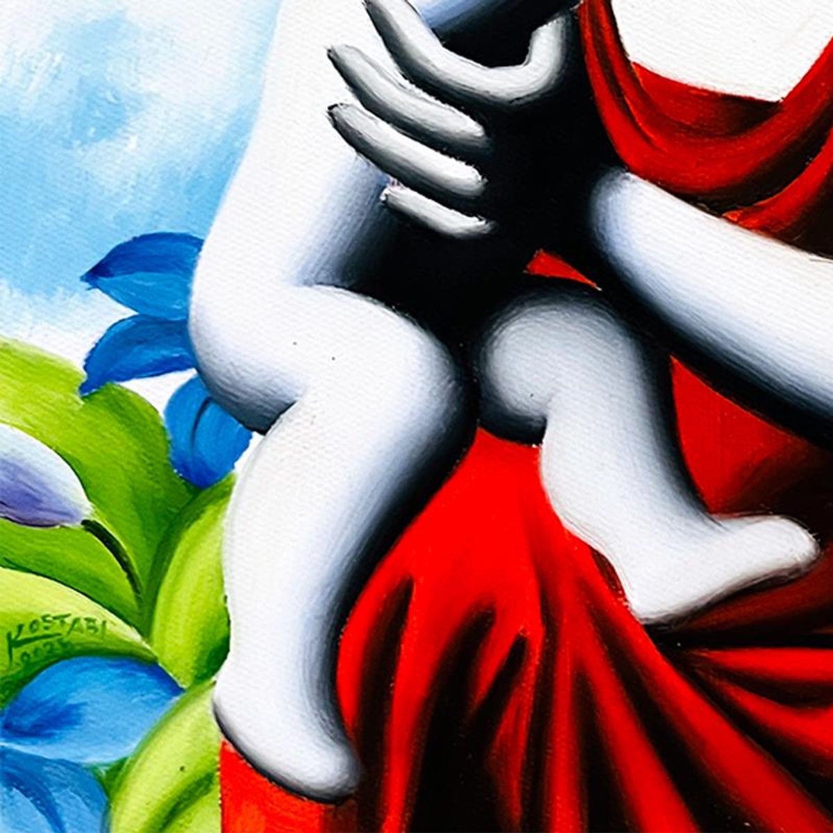 Mark Kostabi, "A Symphony of Quiet Joy" Framed Original Oil Painting on Canvas, Hand Signed with a Certificate of Authenticity.