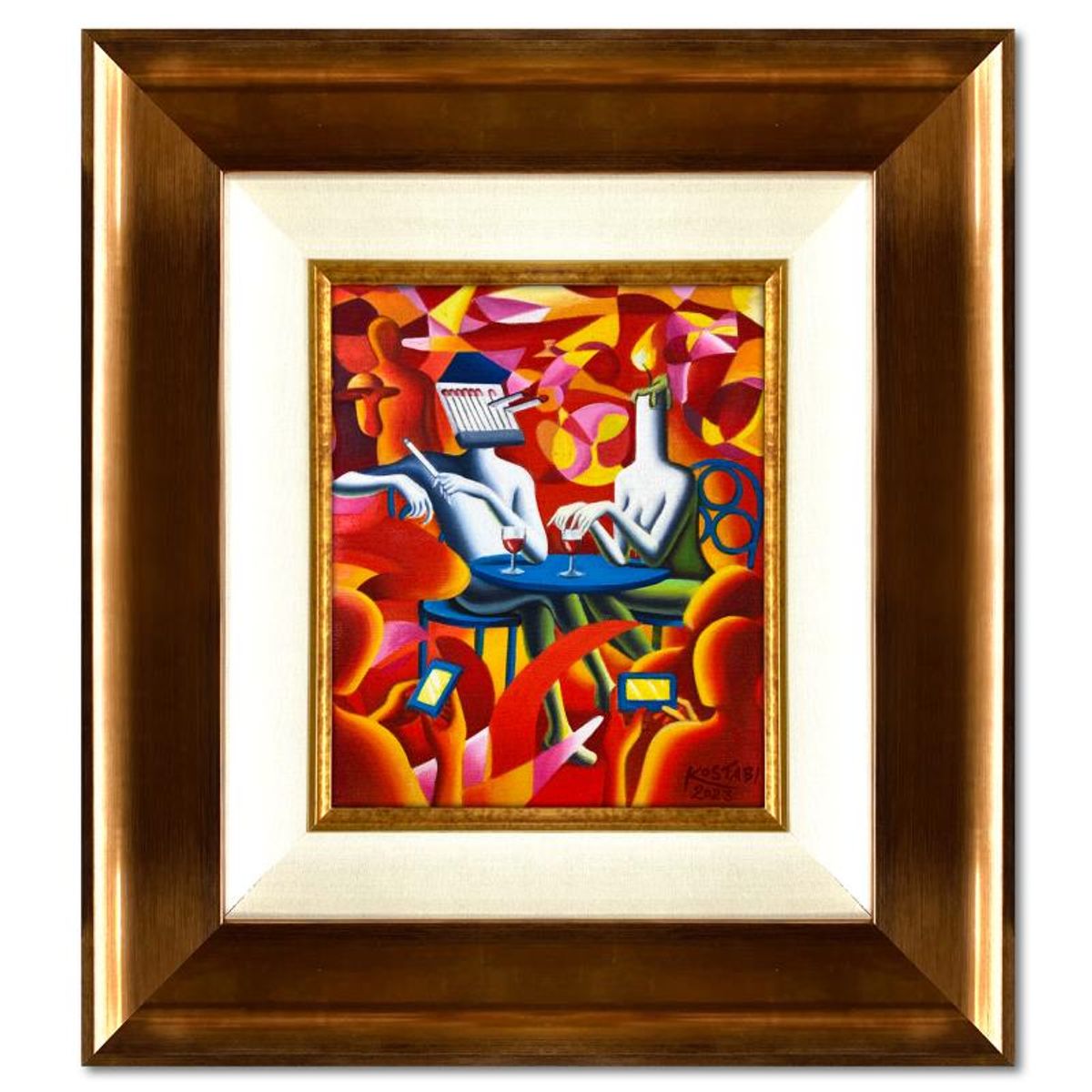 Mark Kostabi, "At Your Service" Framed Original Oil Painting on Canvas, Hand Signed with Letter of Authenticity.
