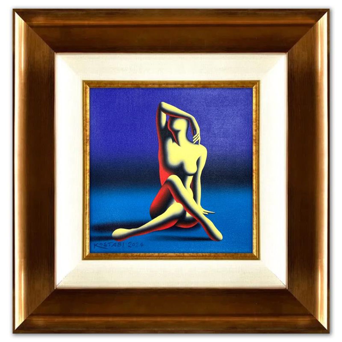 Mark Kostabi, "The Dawn of Ecstacy" Framed Original Oil Painting on Canvas, Hand Signed with a Certificate of Authenticity.