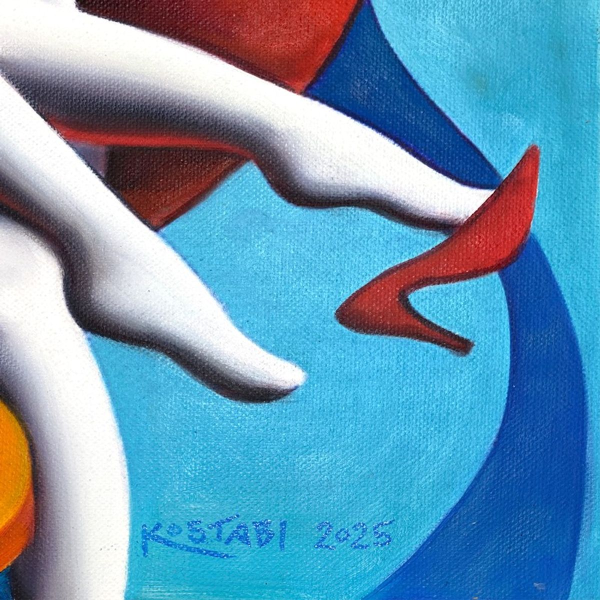 Mark Kostabi, "Lovebirds Revisited" Framed Original Oil Painting on Canvas, Hand Signed with COA