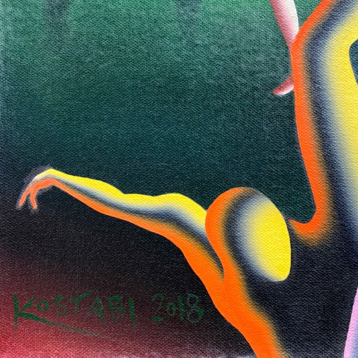 Mark Kostabi, "Unfolding" Framed Original Oil Painting on Canvas, Hand Signed with COA