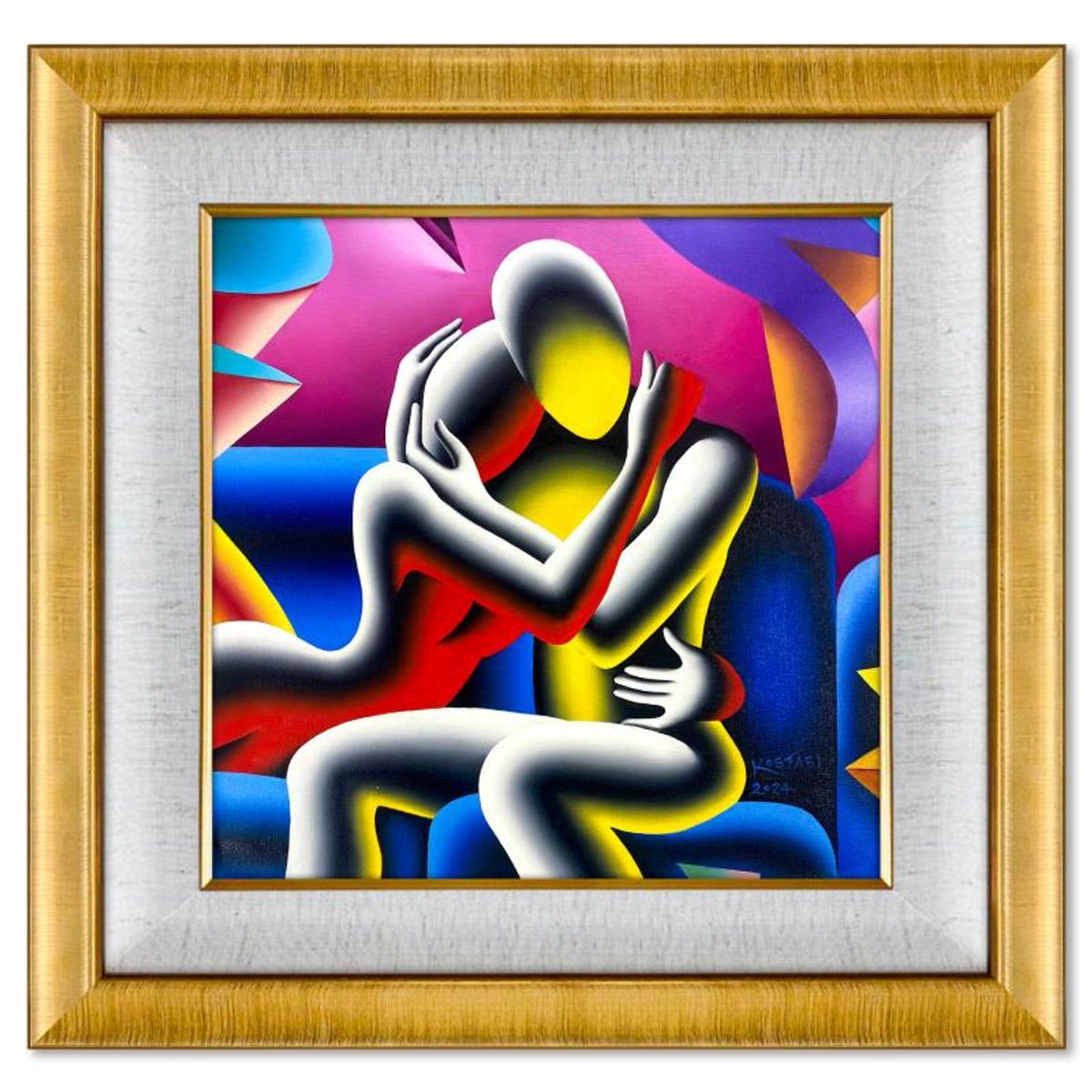 Mark Kostabi, "Us Forever" Framed Original Oil Painting on Canvas, Hand Signed with COA