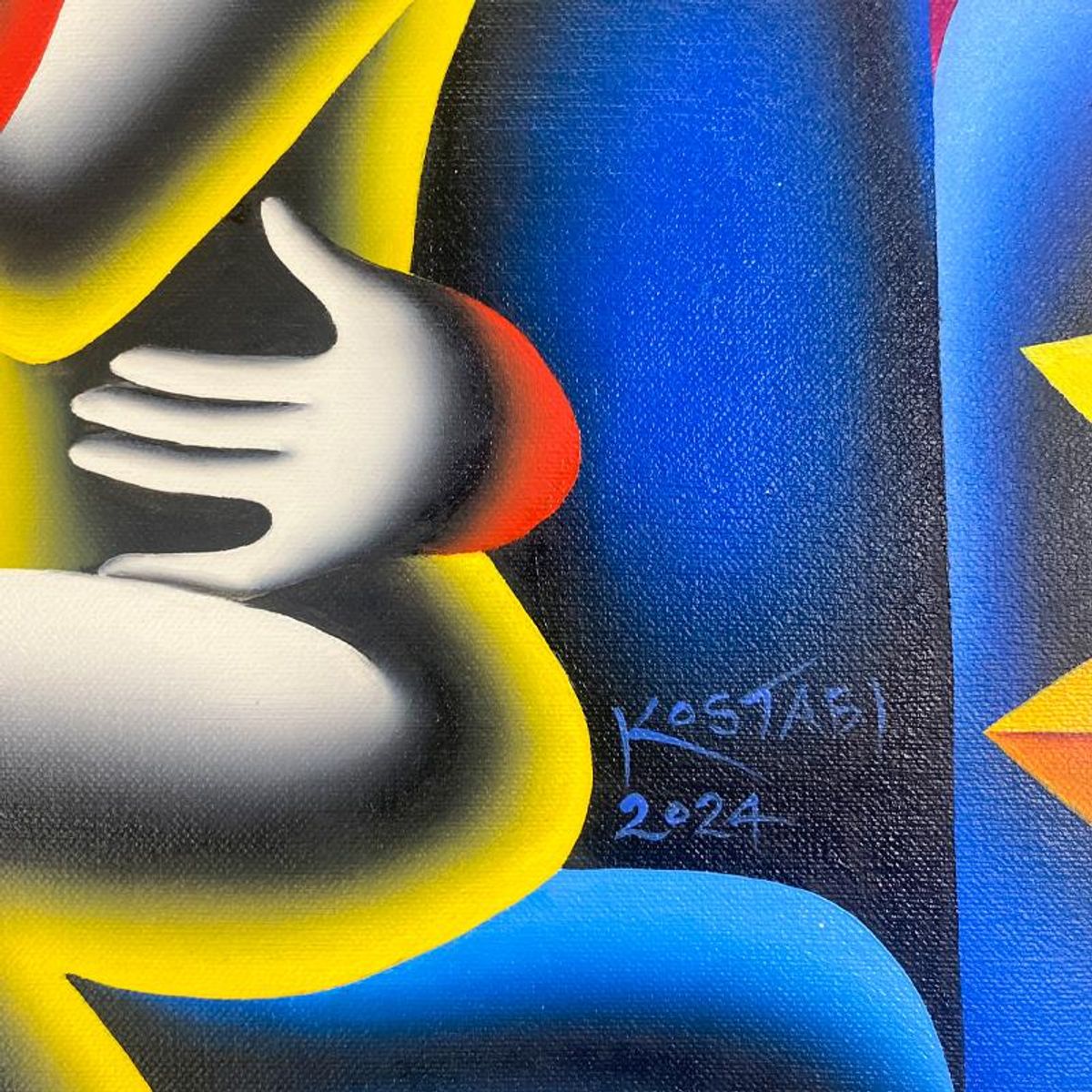 Mark Kostabi, "Us Forever" Framed Original Oil Painting on Canvas, Hand Signed with COA
