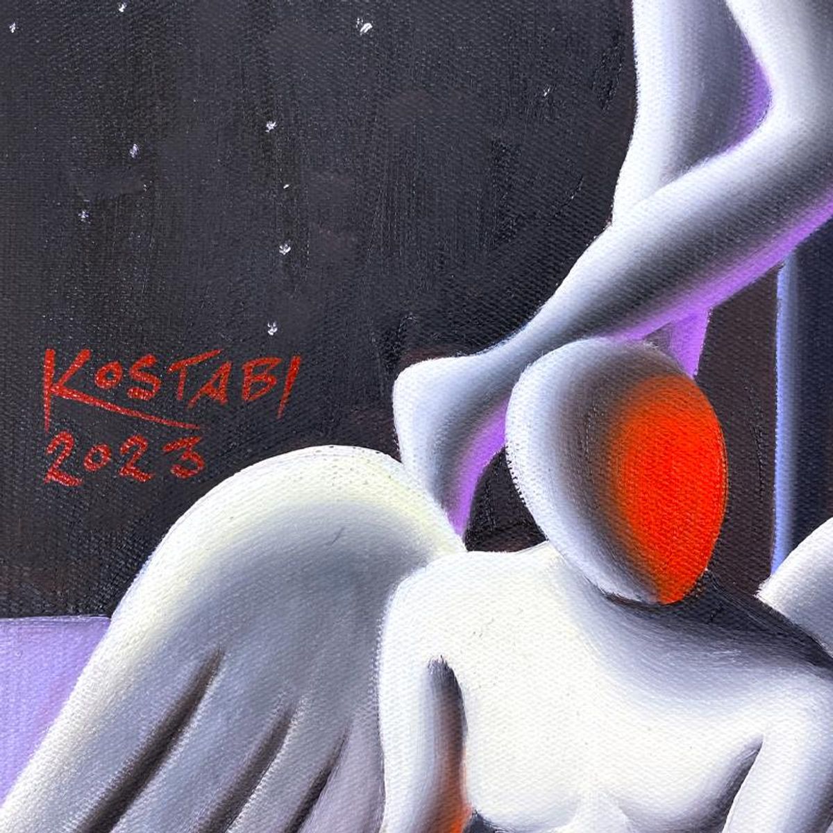 Mark Kostabi, "Spiritual Transition" Framed Original Oil Painting on Canvas, Hand Signed with COA