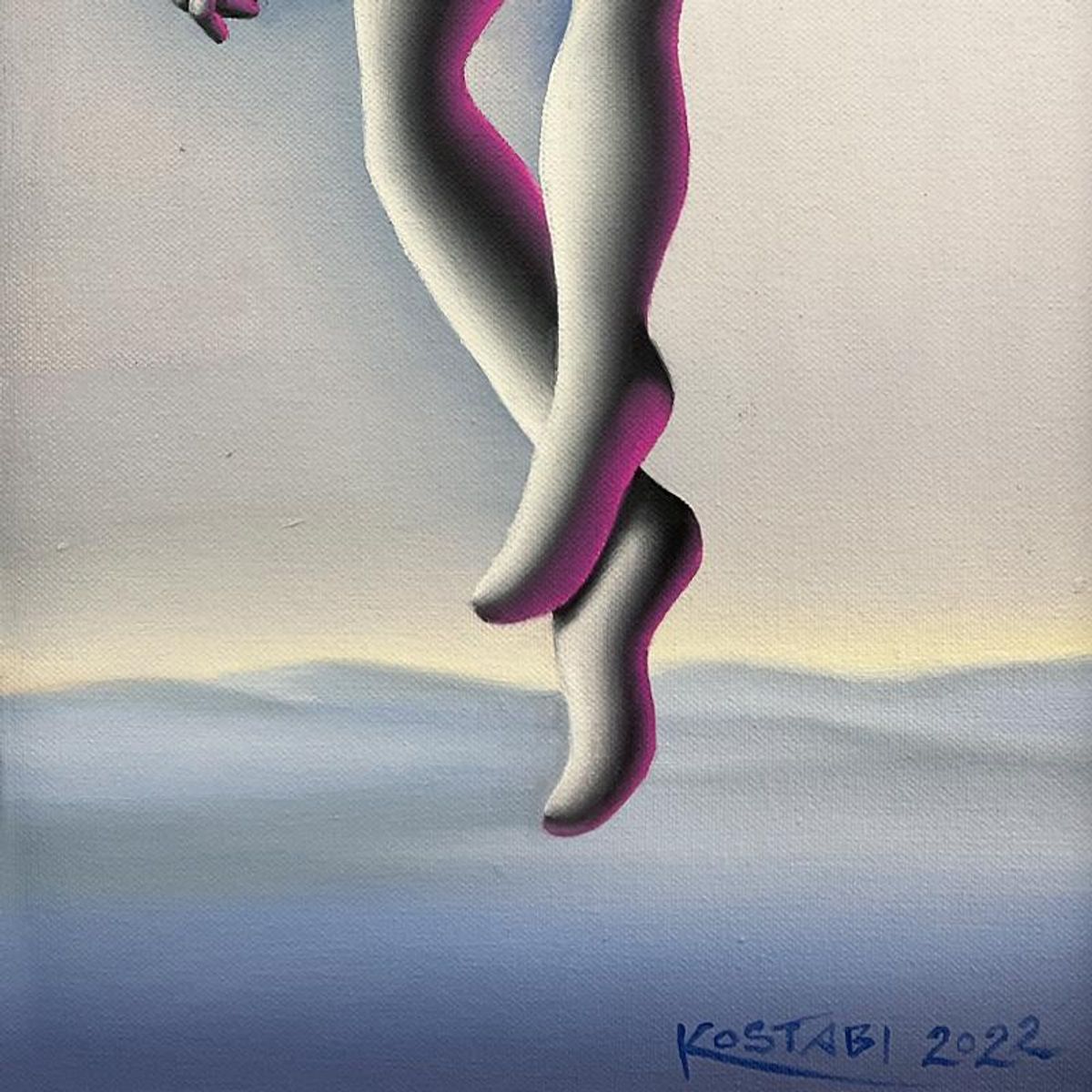 Mark Kostabi, "Yes?" Framed Original Oil Painting on Canvas, Hand Signed with Letter of Authenticity