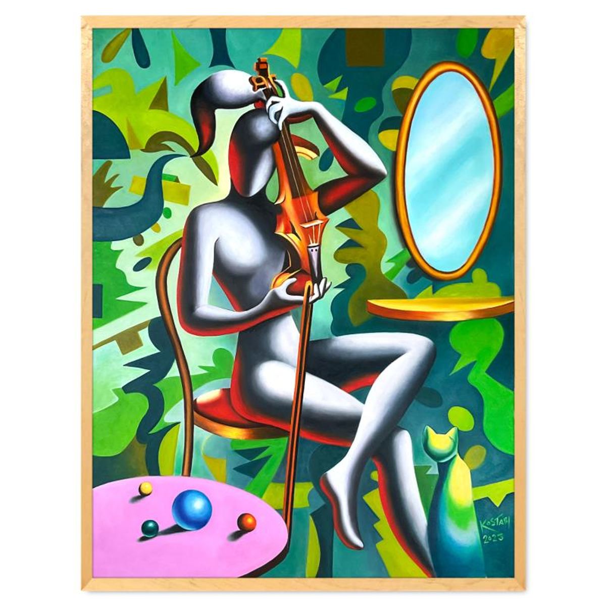 Mark Kostabi, "Cremonamania" Framed Original Painting on Canvas (42" x 54"), Hand Signed with Certificate of Authenticity.